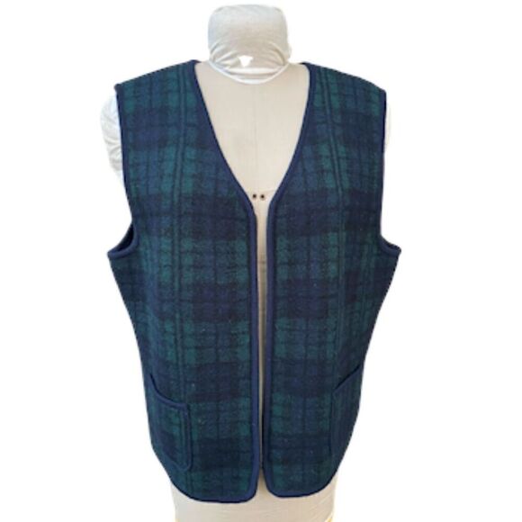 Requirements Wool Full Zip Vest Navy Blue/Green Plaid Sz. XL Preppy Classic Acad - Picture 3 of 6